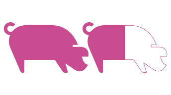 Icono de dos cerdos relleno de color rosa 1,6 partes