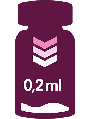 Icono de un vial de vacuna que muestra con unas flechas para abajo 0,2 ml