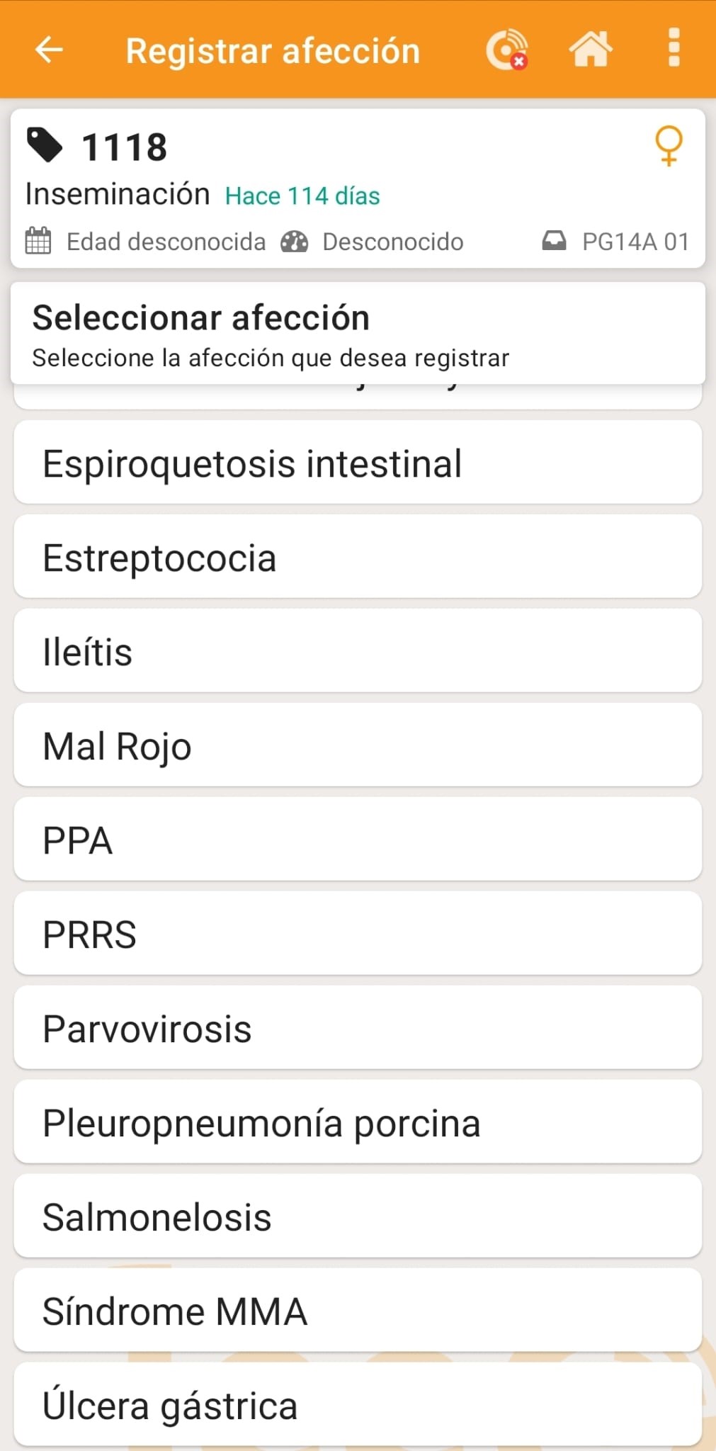 Smartphone mostrando un registro de la enfermedad en la app